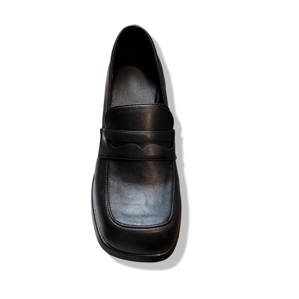NIB Womens Black Platform Chunky Heel Loafer Shoes Square Toe Retro Style Sz 5 - Picture 6 of 13